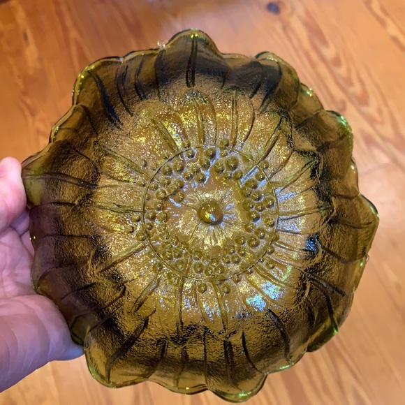VTG Indiana Glass green sunflower Lily Pons bowl - Picture 3 of 11